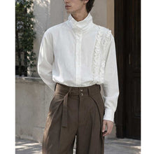 Load image into Gallery viewer, French Retro Striped Ruffled Collar Shirt
