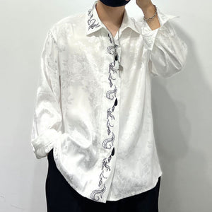 Dark Embroidered Loose Retro Shirt