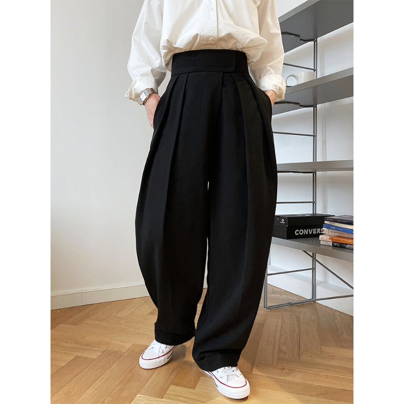 High Waist Pleated Suit Loose Wide Leg Pants