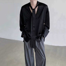 Load image into Gallery viewer, Acetate Textured Tie V-neck Drape Shirt
