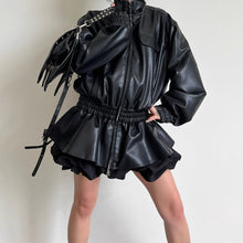 Load image into Gallery viewer, Threaded Elastic Waist Ruffled Leather Jacket
