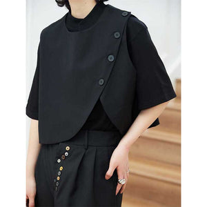 Irregular Black Sleeveless Jacket