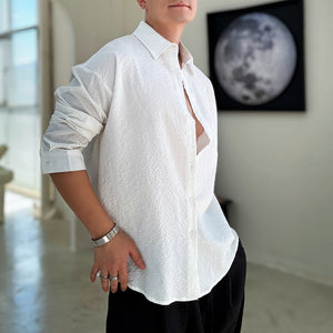 Solid Color Seersucker Loose Casual Shirt