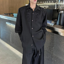 Load image into Gallery viewer, Silky 3D Lace Rose Gem Button Loose Shirt
