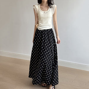 Polka Dot Elastic High Waist A-line Skirt