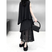 Load image into Gallery viewer, Women's Asymmetric Vest Shirt Mesh Patchwork Skirt Two-piece Set
