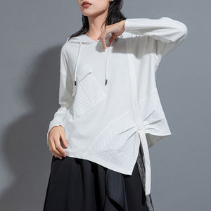 Hooded Lace-up Paneled Shirt