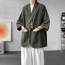 Load image into Gallery viewer, Diagonally Buttoned Loose Cardigan Shirt
