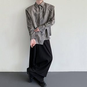 Metal Chain Tie Padded Shoulder Patchwork Shirt