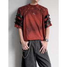 Load image into Gallery viewer, Punk Studded Lace Up Deconstructed Short-sleeve T-shirt
