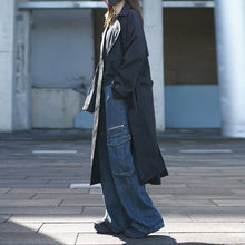 Load image into Gallery viewer, Black Knee-length Trench Coat
