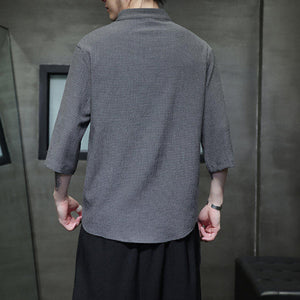 V-neck Pleated Three-quarter Sleeve Shirt