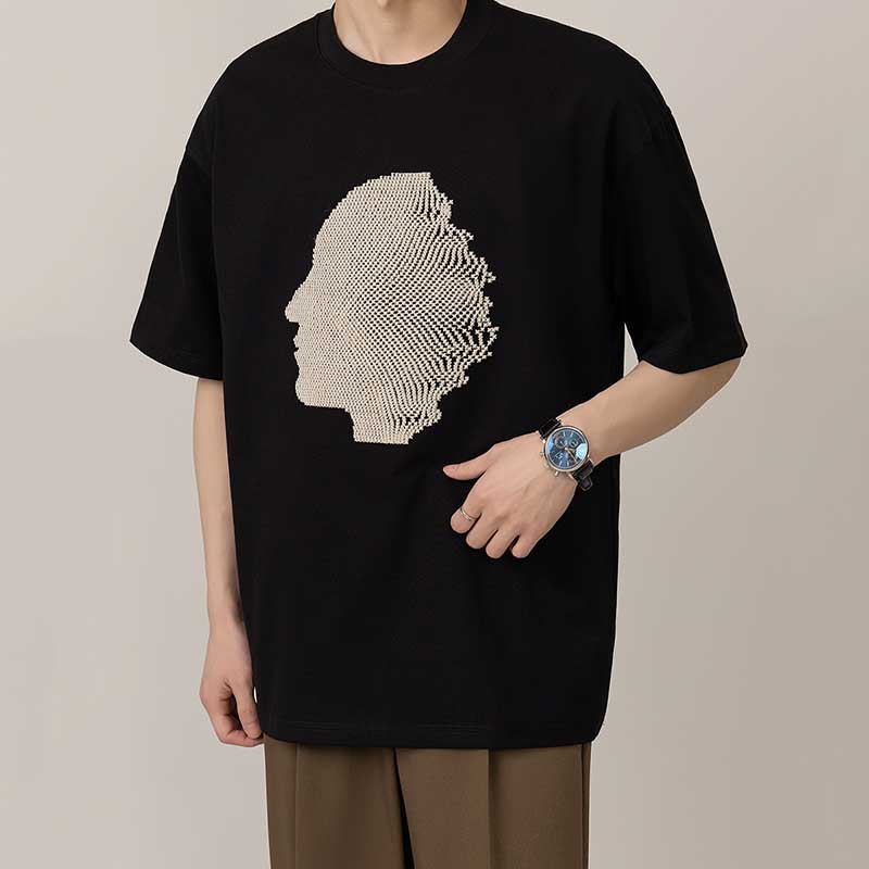 American Embroidery Round Neck Loose Casual T-shirt