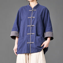 Load image into Gallery viewer, Cotton Linen Three Quarter Sleeve Frog Button Taichi Shirt
