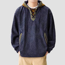 Load image into Gallery viewer, Retro Corduroy Color-blocked Hoodie Sweatshirt

