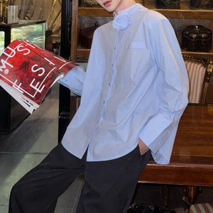 French Stand Collar Rose Shoulder Pad Shirt