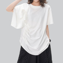Load image into Gallery viewer, Women's Asymmetric Pleated Hem Draped T-shirt
