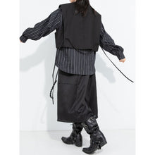 Load image into Gallery viewer, Women's Cropped V Neck Suit Vest Striped Lantern Sleeve Shirt Layered Two-piece Set
