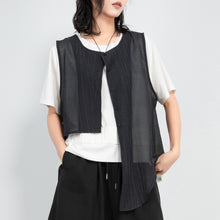 Load image into Gallery viewer, Round Neck Irregular Cotton and Linen Slit Vest
