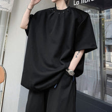 Load image into Gallery viewer, Crew Neck Loose T-shirt with Pleats and Studs
