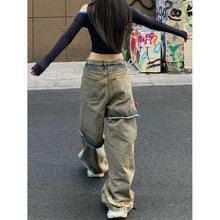 Load image into Gallery viewer, Ripped Fake Two-piece Denim Loose Drape Trousers
