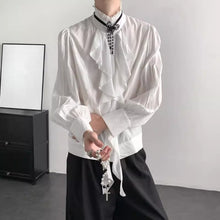 Load image into Gallery viewer, French Retro-fitted Ruffle Draped Shirt
