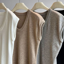 Load image into Gallery viewer, Women's U Neck Flutter Sleeve Knit Drop Shoulder Tee
