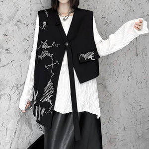 Embroidered Irregular Loose Versatile Vest