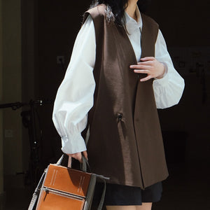 V-neck Oblique Button Loose Suit Vest