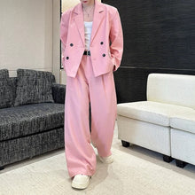 Load image into Gallery viewer, Double Breasted Blazer Draped Wide-leg Trousers Two-piece Set
