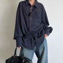 Load image into Gallery viewer, Casual Vertical Striped Loose Belted Shirt
