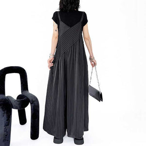 Loose Casual Stitching Striped Wide-leg Overalls