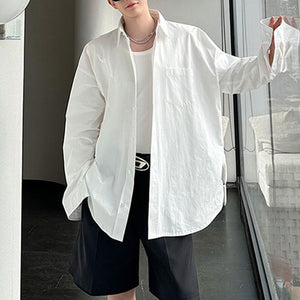 Loose Peak Collar Solid Color Oversized Shirt