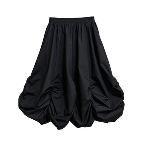 Dark Pleated Loose High Waist Puffy Skirt