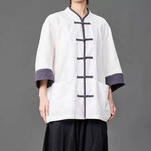 Load image into Gallery viewer, Cotton Linen Three Quarter Sleeve Frog Button Taichi Shirt
