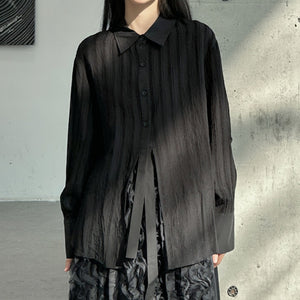 Striped Textured Loose Long-sleeved Shirt