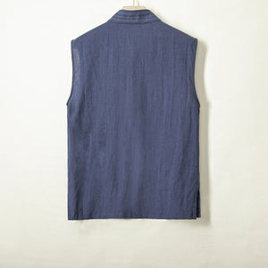 Cotton and Linen Striped Thin Breathable Vest Sleeveless