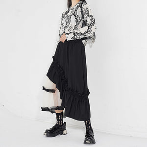 Contrast Color Panel Ruffled Mesh Skirt
