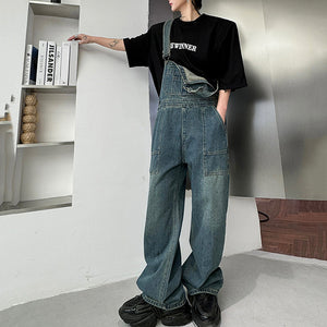 Loose Retro Wide-leg Workwear Denim Overalls