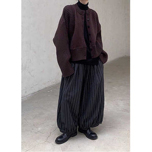 Loose Fleece Striped Wide-Leg Bloomers