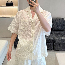 Load image into Gallery viewer, Lace Translucent Short-sleeved Shirt and Pants Suit
