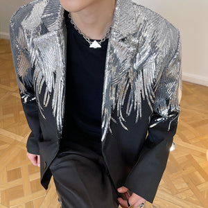 Casual Lapel Embroidered Sequined Loose Blazer