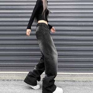 American Washed Distressed Wide-leg Jeans