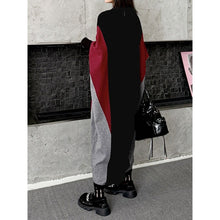 Load image into Gallery viewer, Women's Contrast Panel Loose Batwing Sleeve V Neck Knitted Dress
