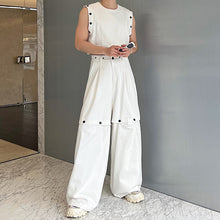 Load image into Gallery viewer, Rivet Button Sleeveless T-Shirt Detachable Wide-Leg Pants Set
