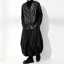 Load image into Gallery viewer, Japanese Loose Pleated V Neck PU Leather Jacket
