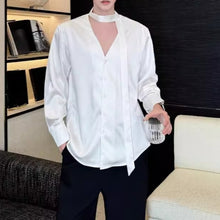 Load image into Gallery viewer, French V-neck Satin Loose Tie Shirt
