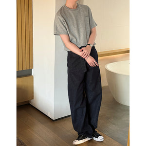 Belt-style Loose Straight-leg Denim Pants