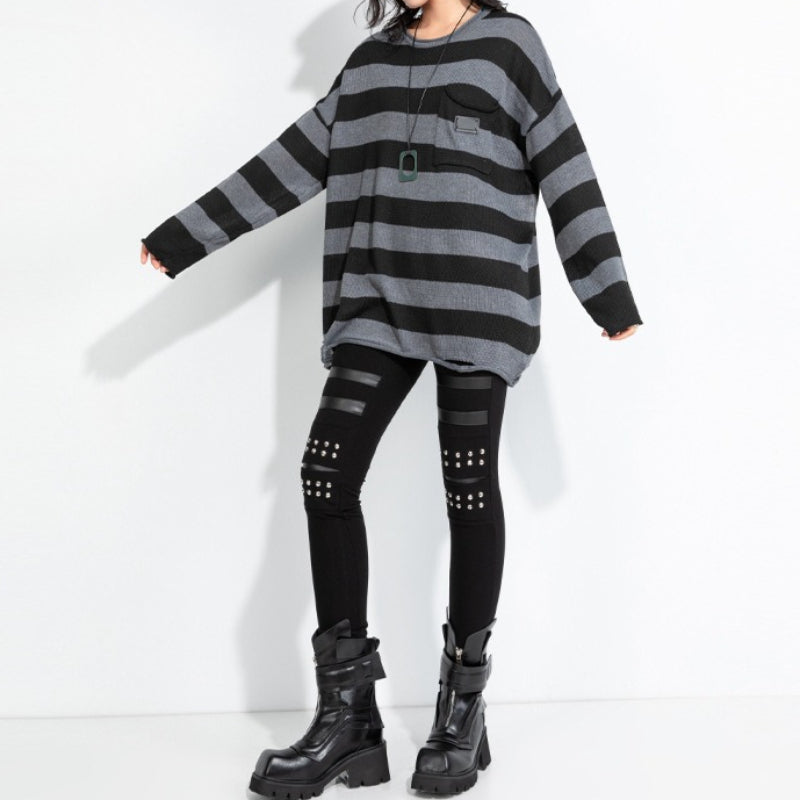 Loose Striped Color-blocked Knit Sweater