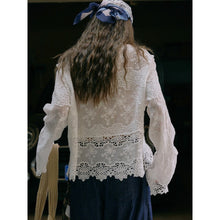Load image into Gallery viewer, Women's Washed Cotton Lace Cut Out Breathable Shirt
